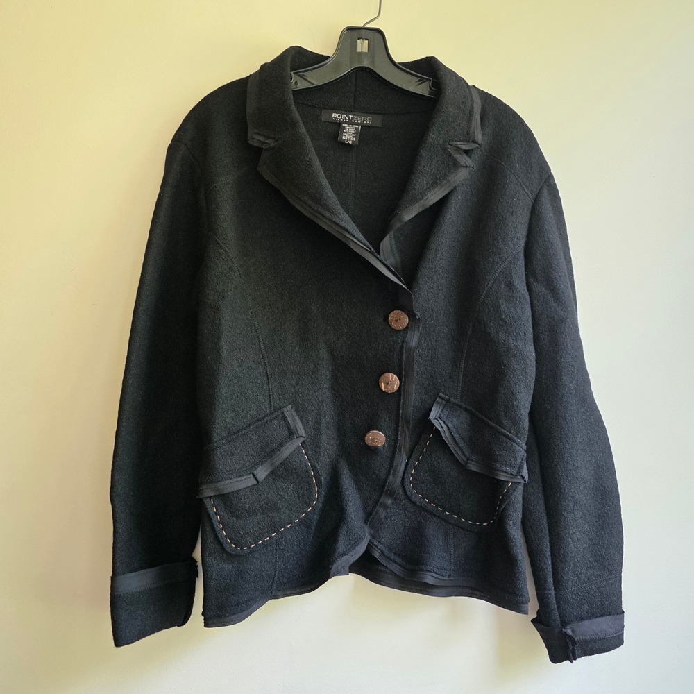Point Zero Nicole Benisti Black Wool Blend Jacket Whimsy Y2K Vintage Large